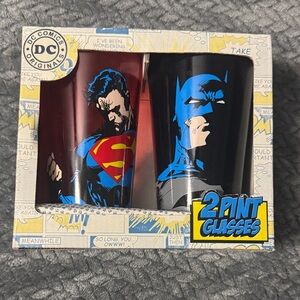 DC Comics Superman and Batman Pint Glass Set - Red and Blue